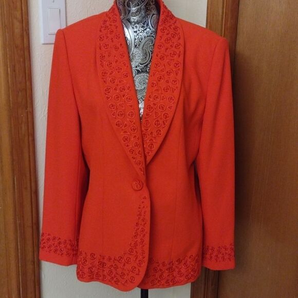 Stella Louise beaded red one button jacket size 12 vintage - Picture 2 of 12